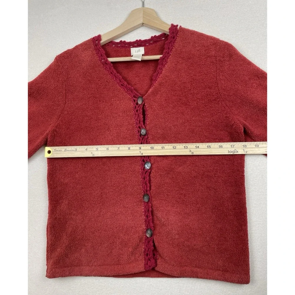 J. Jill Women's‎ Chenille Cardigan Sweater XS Holiday Crochet Trim Buttons Soft